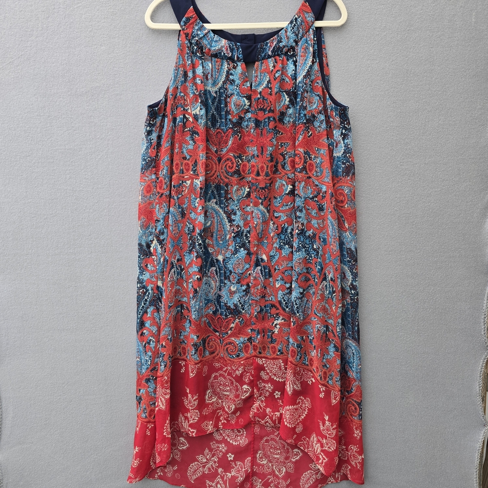 Dress Barn Sleeveless Red And Blue Paisley Summer Dress Lined Boho Plus Size 18